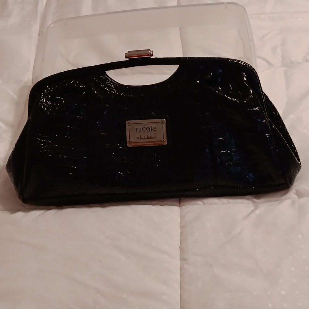 Black Patent Nicole by Nicole Miller large clutch purse NWOT